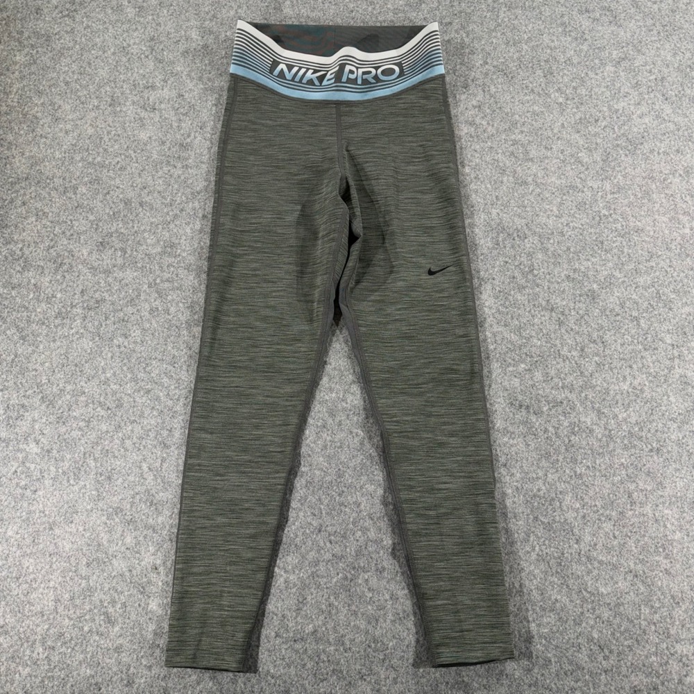 Nike Pro Dri-FIT Leggings Womens Small Gray Space Dye Mesh Panel Athletic Tights